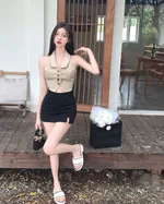 Sexy Lapel Vest Women's Outer Wear New Slim Short Top - Onepiece Black Skirt