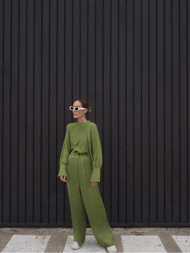 French Design Shirt Premium Pants Suit Green Drape A Pair Of Pants - Shop at LoveMi