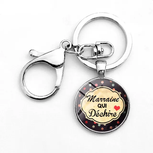Tata Maman Mamie Qui Dechire Glass Dome Keychain With Lobster Clasp 17Marraine - Shop at LoveMi