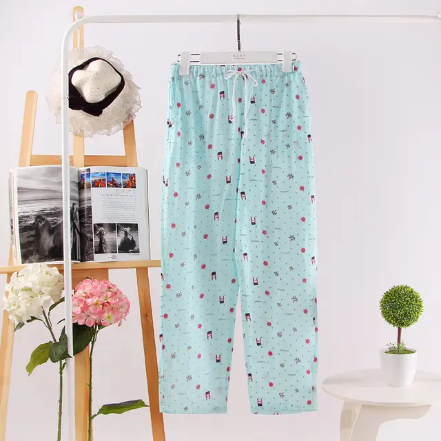 Women's Cotton Double Layer Gauze Multicolor Home Pajama Pants Green Mushroom - Shop at LoveMi
