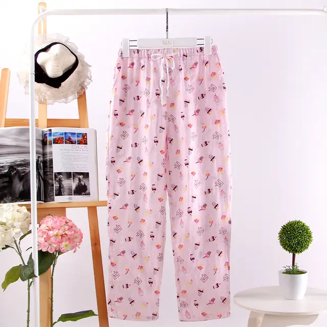 Women's Cotton Double Layer Gauze Multicolor Home Pajama Pants Pink Cake - Shop at LoveMi