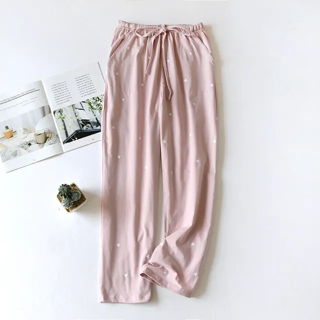 Women's Cotton Double Layer Gauze Multicolor Home Pajama Pants Pink Heart - Shop at LoveMi