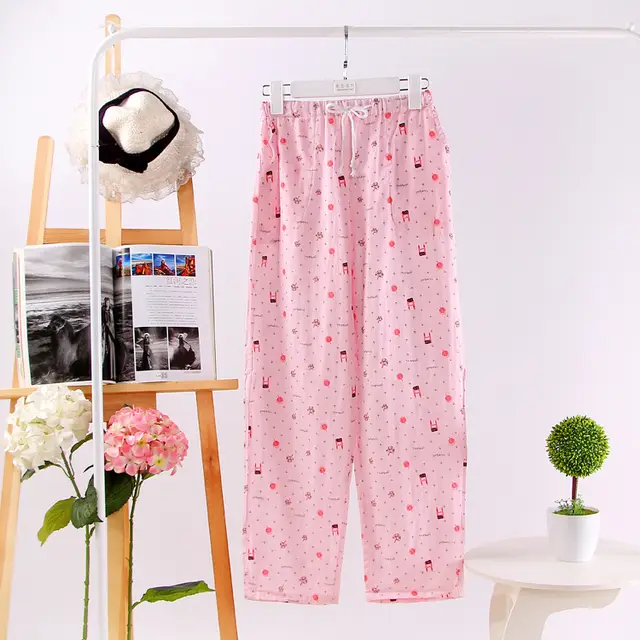 Women's Cotton Double Layer Gauze Multicolor Home Pajama Pants Pink Mushroom - Shop at LoveMi