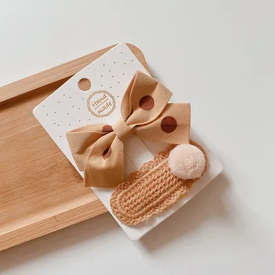 Princess Style Cute Girls Bow Hairpin Set Light Coffee - Shop at LoveMi