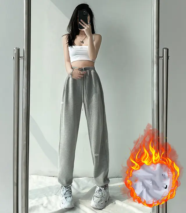 Autumn And Winter Trendy Loose Leggings Grey Plus Velvet - Shop at LoveMi