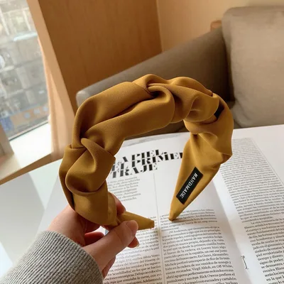 Women's Temperament Pleated Wide Brim Solid Color Headband Turmeric - Shop at LoveMi