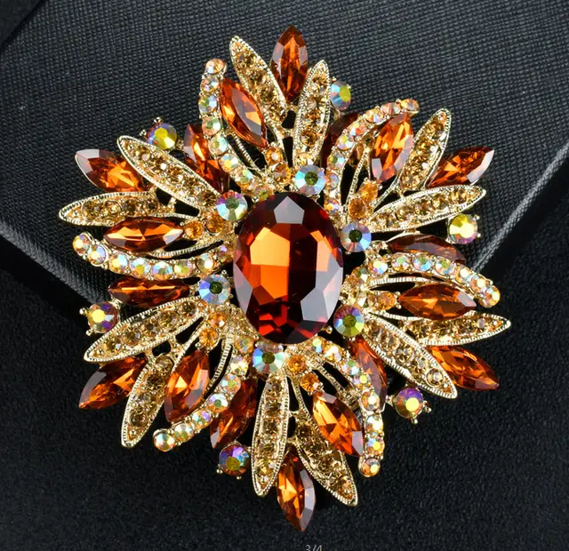 Metallic Pearl Rhinestone Flower Drip Brooch Yellow - Shop at LoveMi