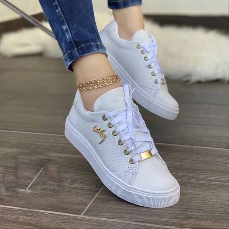 Lace Up Round Toe Sneakers Breathable Sports Low Top White - Shop at LoveMi