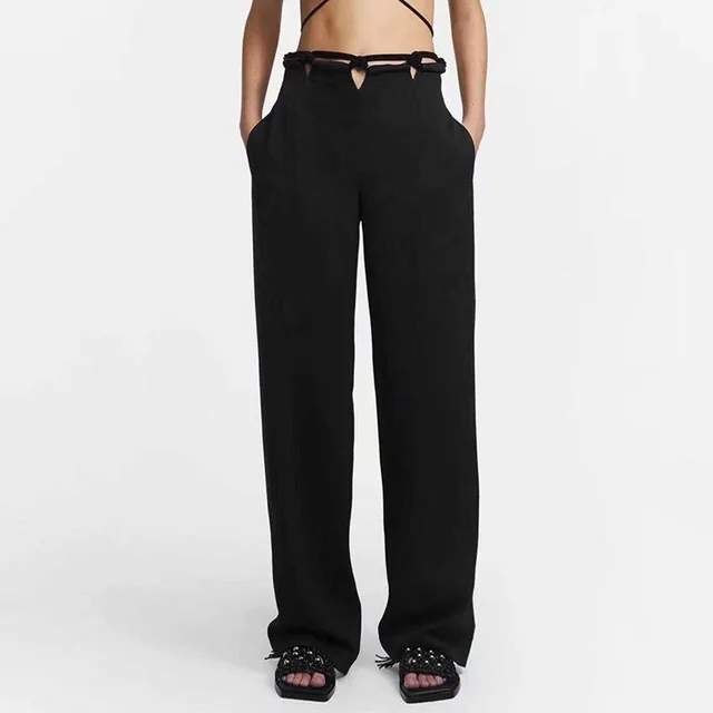 Woven Stitching Statement One button Cropped Blazer Pants Black - Shop at LoveMi