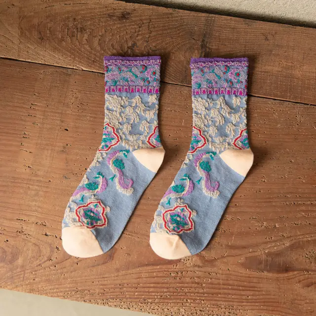 New Retro Pattern Bubble Socks Blue - Shop at LoveMi