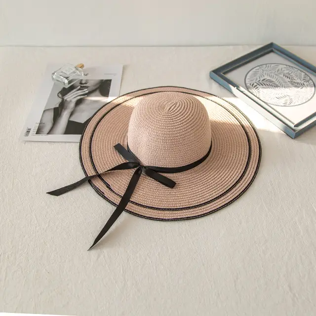 Big Brim Hand Braided Bow Ribbon Straw Hat Women Pink - Shop at LoveMi