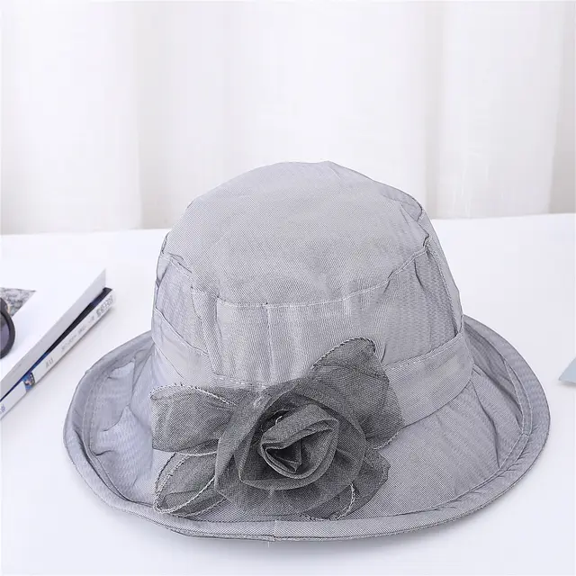 Ladies Organ Mesh Flower Top Hat Shade Foldable Grey - Shop at LoveMi