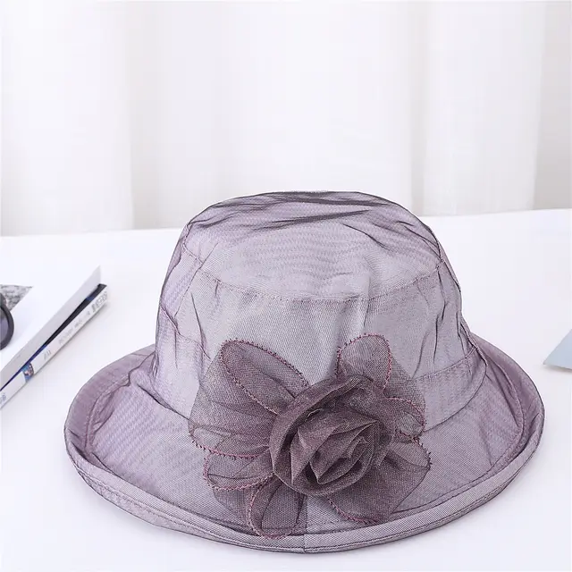 Ladies Organ Mesh Flower Top Hat Shade Foldable Purple - Shop at LoveMi