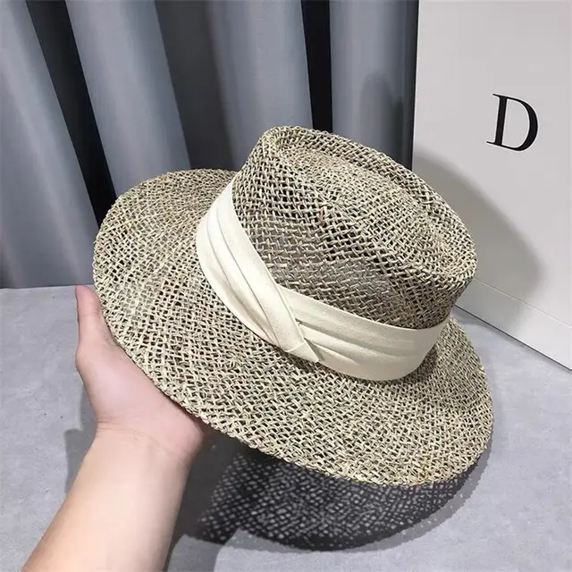 Women's Salty Grass British Retro Flat Top Straw Hat Beige - Shop at LoveMi