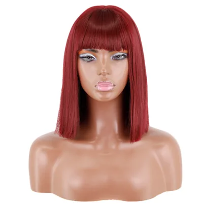 Wig Headgear With Bangs And Shoulders And Clavicle Wine Red - Shop at LoveMi