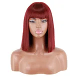 Wig Headgear With Bangs And Shoulders And Clavicle - Wine Red