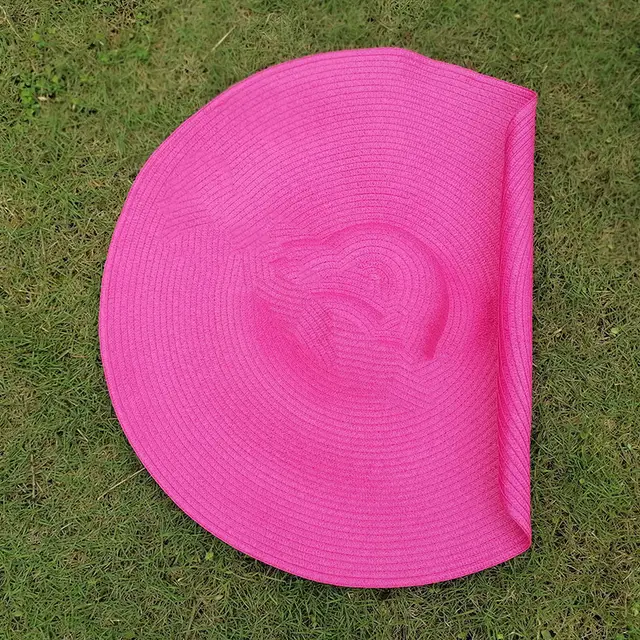 New Women's European And American Big Brim Straw Hat Foldable D Rose Red - Shop at LoveMi