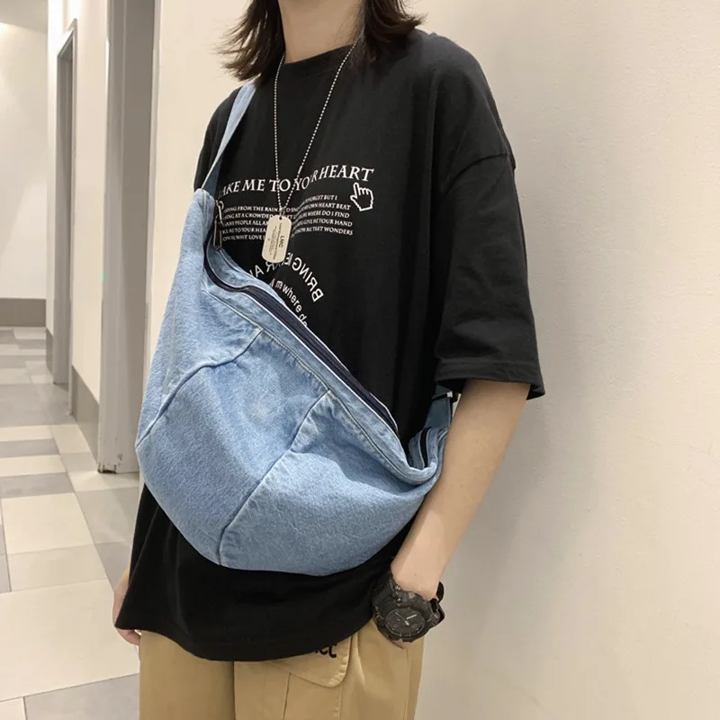Versatile Denim Fashion Travel Large Capacity Crossbody Bag Blue - Shop at LoveMi