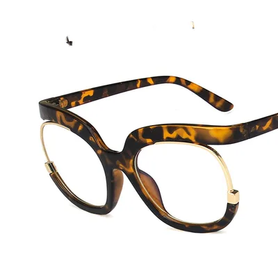 Large Frame Anti Blue Light Glasses Frame Owl Leopard White - Shop at LoveMi