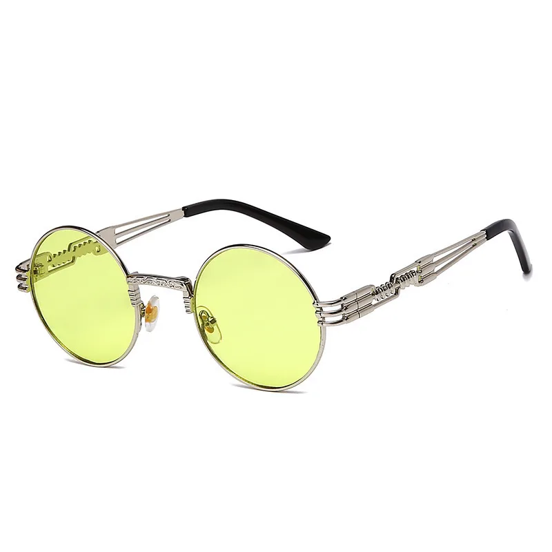 Retro European And American Metal Hollow Round Glasses Personality - Silver Yellow