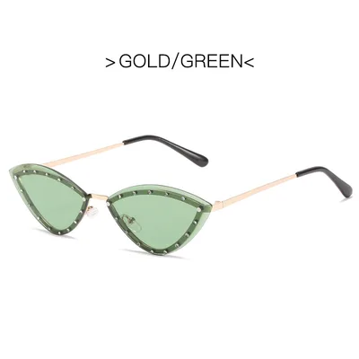 New Women's Fashion Cat Eye Round Triangle Sunglasses Frameless Golden Green - Shop at LoveMi