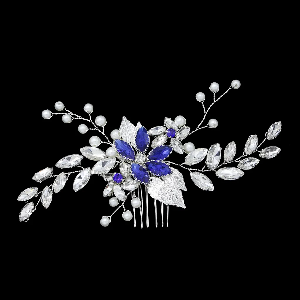 Gold And Silver Crystal Gauze Dress Accessories Headdress - Blue