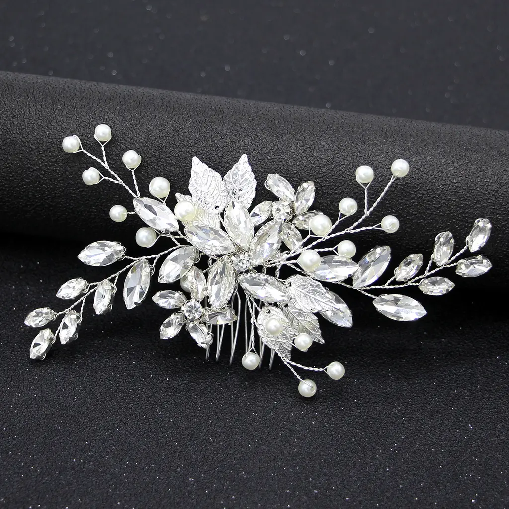 Gold And Silver Crystal Gauze Dress Accessories Headdress - Silver