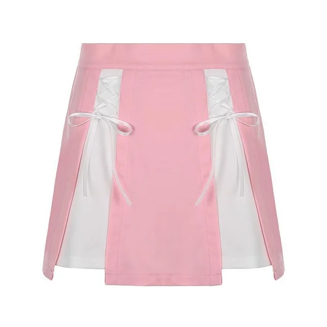 Women's Dream Lace Up Patchwork Skirt Pink - Shop at LoveMi