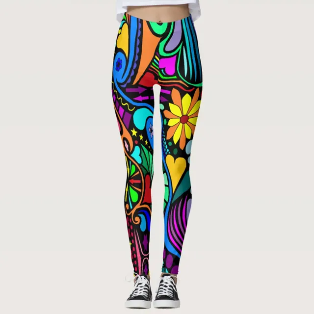 Popular Contrast Color Flower Leggings Women's Sports Casual Slim fitting Ankle Length Trousers Jk3 049 - Shop at LoveMi
