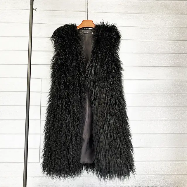 Long Beach Wool Fur Vest Warm Vest Women's Vest Coat Black - Shop at LoveMi