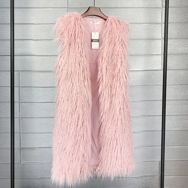 Long Beach Wool Fur Vest Warm Vest Women's Vest Coat Pink - Shop at LoveMi
