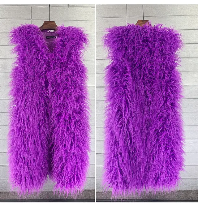 Long Beach Wool Fur Vest Warm Vest Women's Vest Coat Purple - Shop at LoveMi