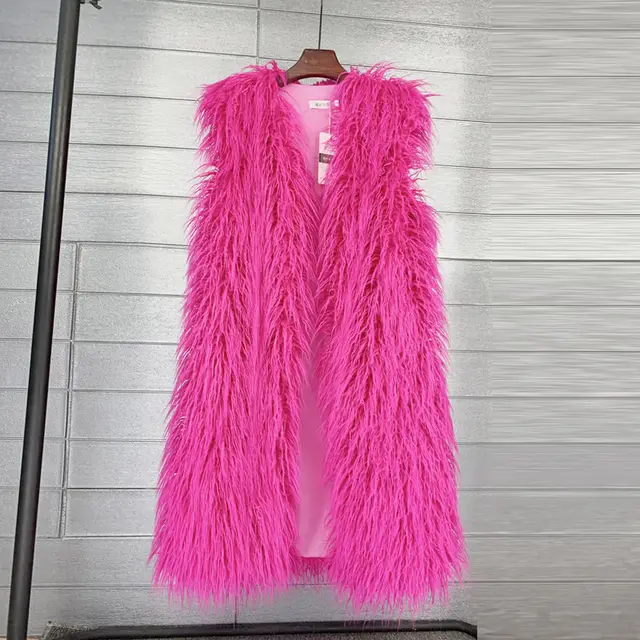 Long Beach Wool Fur Vest Warm Vest Women's Vest Coat Rose Red - Shop at LoveMi