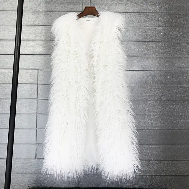 Long Beach Wool Fur Vest Warm Vest Women's Vest Coat White - Shop at LoveMi