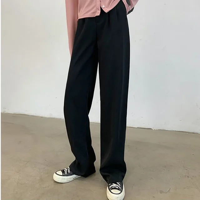 High Waist Vertical Straight Leg Casual Pants Black - Shop at LoveMi