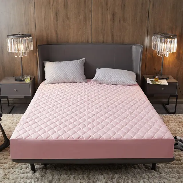 Solid Color Quilted Waterproof Fitted Sheet Pink - Shop at LoveMi