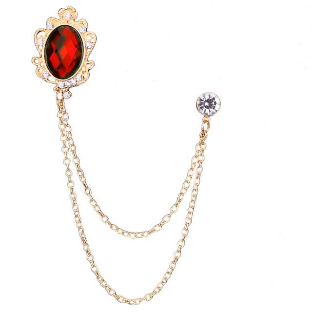 Jeweled Tassel Chain Brooch Men's Accessories Badge Gold Red - Shop at LoveMi