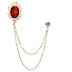 Jeweled Tassel Chain Brooch Men's Accessories Badge - Gold Red