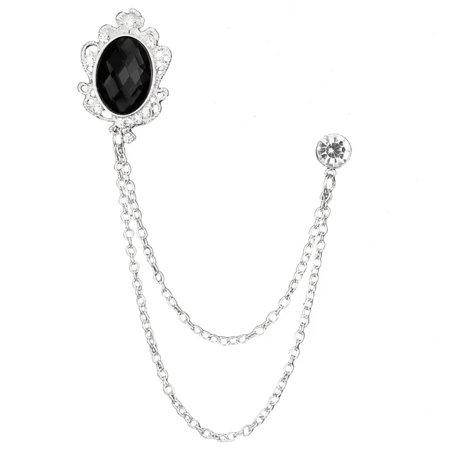Jeweled Tassel Chain Brooch Men's Accessories Badge Silver Black - Shop at LoveMi