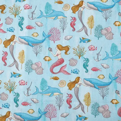Pure Cotton Organic Cartoon Ocean Pattern Clothing Diy Fabric Hy3 Mermaids - Shop at LoveMi