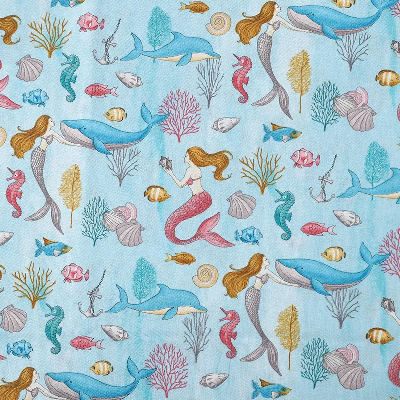 Pure Cotton Organic Cartoon Ocean Pattern Clothing Diy Fabric Hy3 Mermaids - Shop at LoveMi