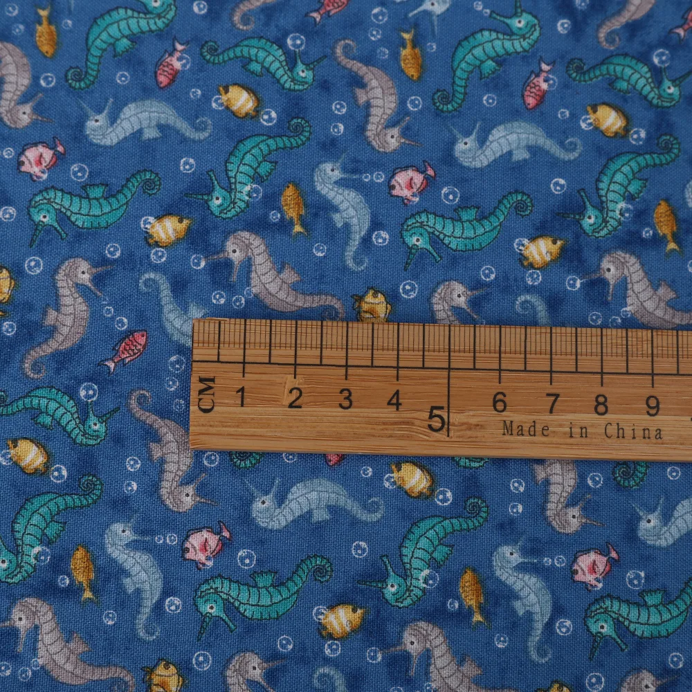 Pure Cotton Organic Cartoon Ocean Pattern Clothing Diy Fabric Hy9 Seahorse - Shop at LoveMi