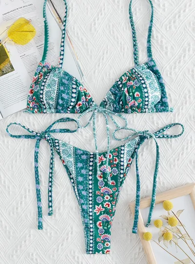 Ladies Fashion European And American Back Bikini Swimsuit Green - Shop at LoveMi