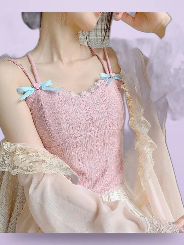 Sweet Temperament Bow Soft Lace Corset Camisole Women Pink - Shop at LoveMi