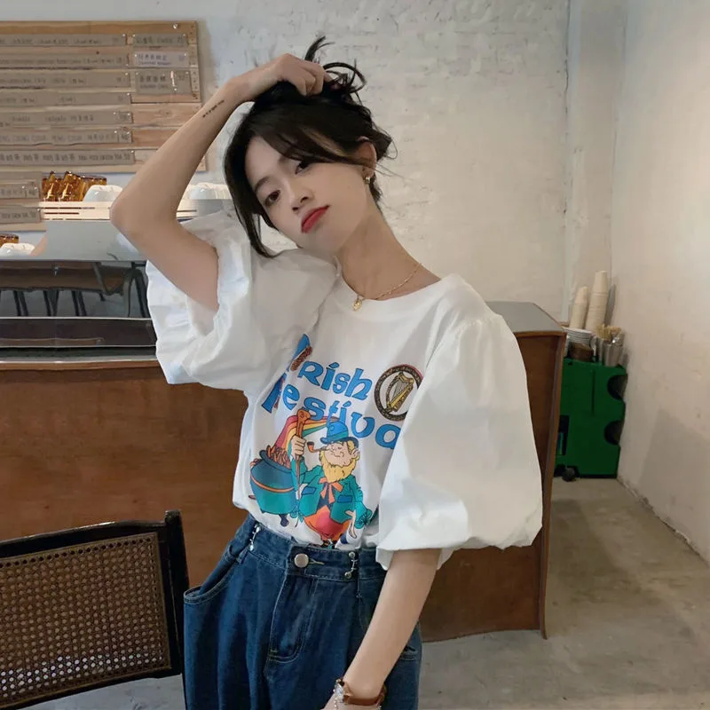 Puff Sleeve Top Design Small Ladies Short Sleeves White - Shop at LoveMi