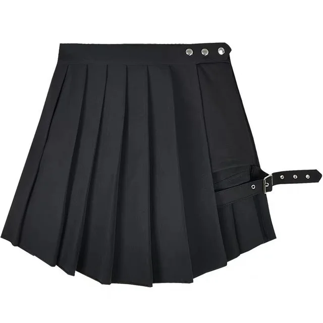 Punk Style Dark Pleated Shorts Skirt Women's Large Size Irregular Black - Shop at LoveMi