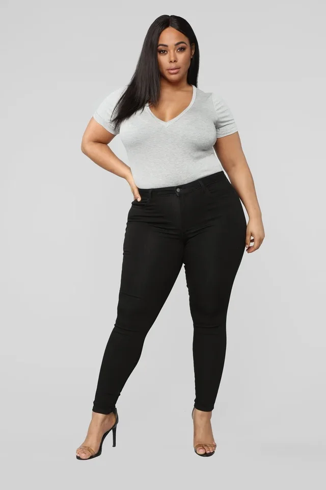 Women's Plus Size Fashion High Elastic Denim Pencil Pants Black - Shop at LoveMi