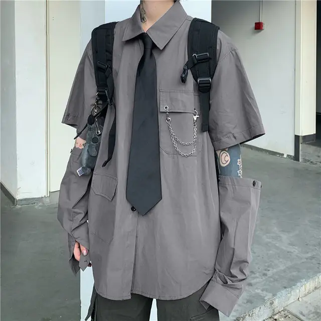 Solid Color Loose Upper Work Shirt Women's Design Sense Grey Single Shirt - Shop at LoveMi
