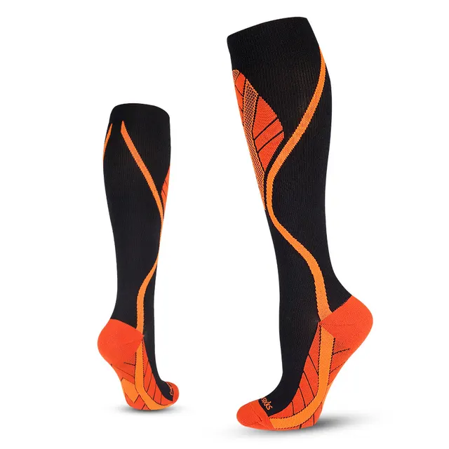 Long Leg Compression Socks Professional Outdoor Cycling Black Orange - Shop at LoveMi
