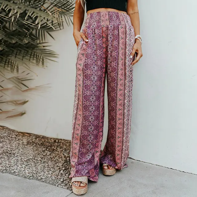 Women's New Ethnic Print Long Pants Purple - Shop at LoveMi